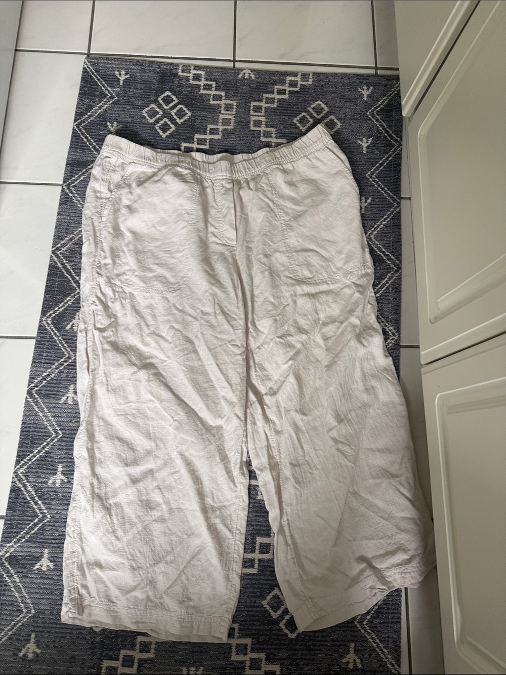 J.Jill Cream Flax Linen Cropped Pants Capris Trousers Straight Leg Pull On